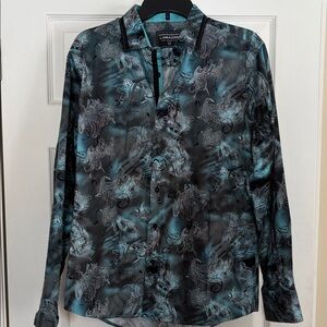 Men's Teal & Black Patterned Button-Up Shirt